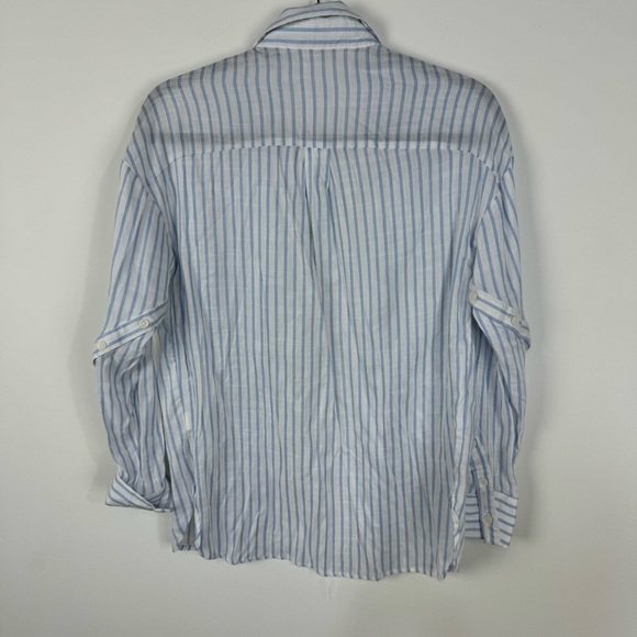 Essue Striped Coastal Beach Linen Like Material Button Down Top Summer Vacation - Picture 2 of 5